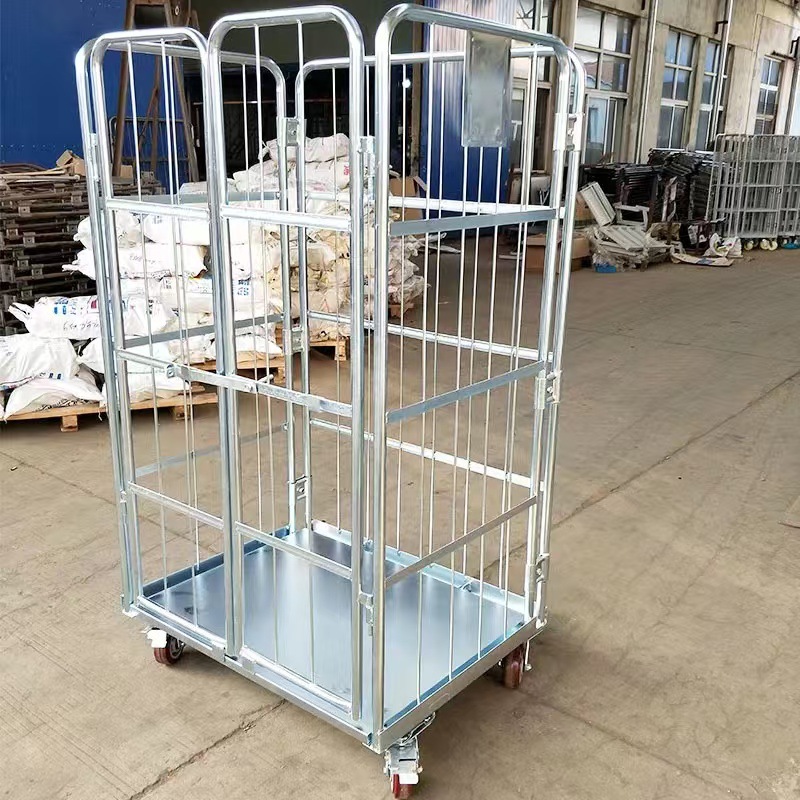 厂家碳钢镀锌手推移动物流周转台车折叠快递物流分拣搬运货物笼车